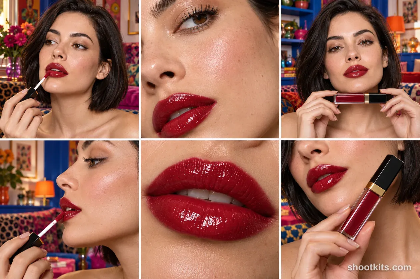 6-panel maximalism makeup lifestyle shoot made with ChatGPT