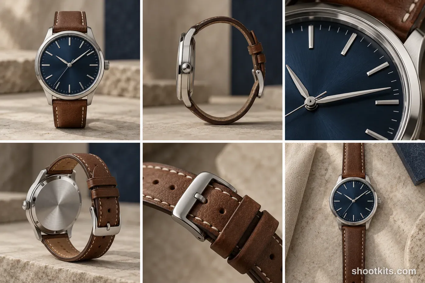 6-panel quiet luxury watch product shots made with ChatGPT