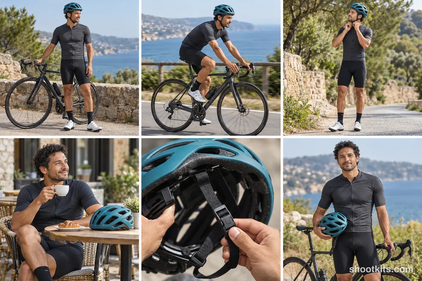6-panel cycling lifestyle shoot made with ChatGPT