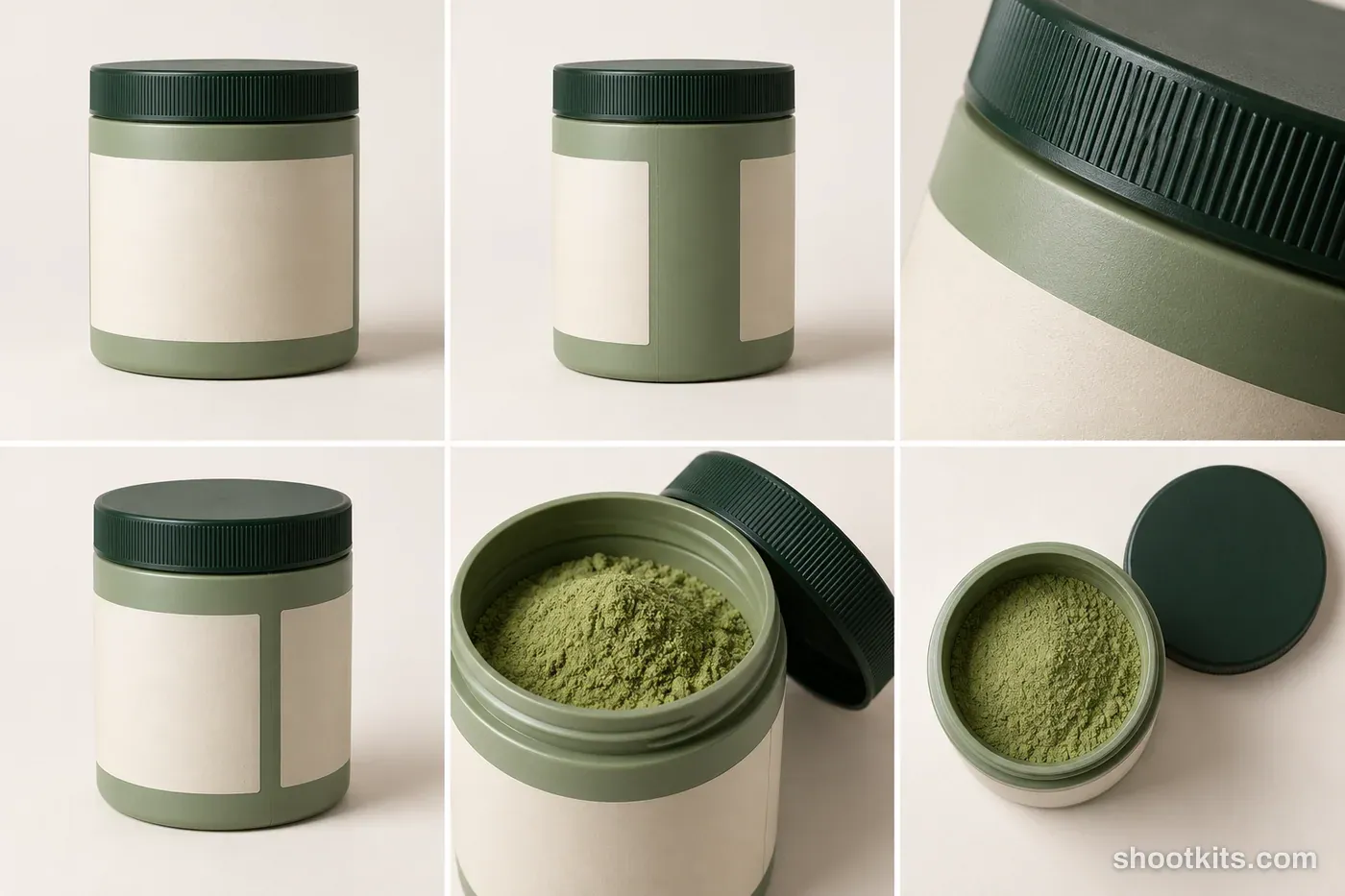 6-panel greens powders product shots made with ChatGPT