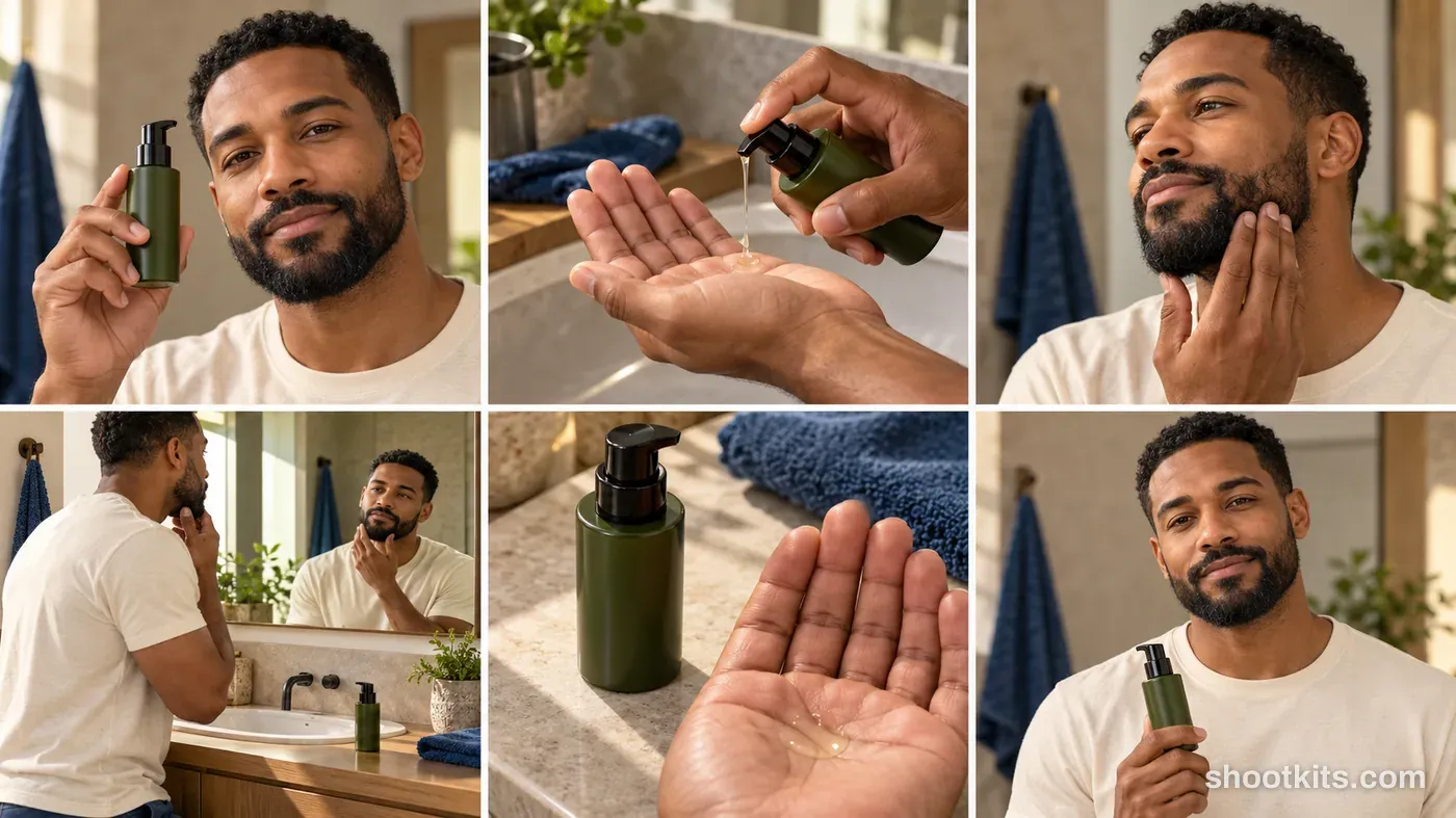 6-panel men’s grooming lifestyle campaign made with ChatGPT