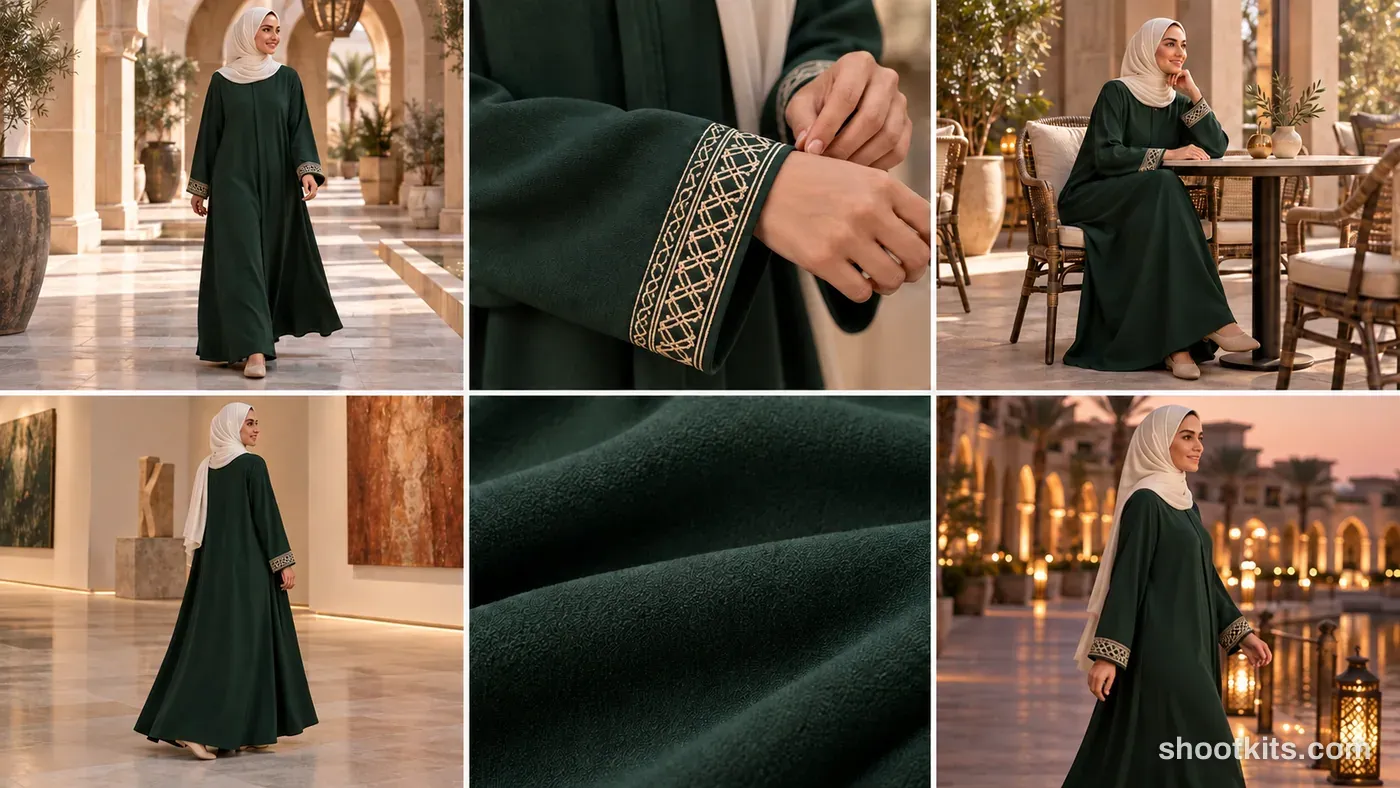 6-panel modest fashion lifestyle campaign made with ChatGPT